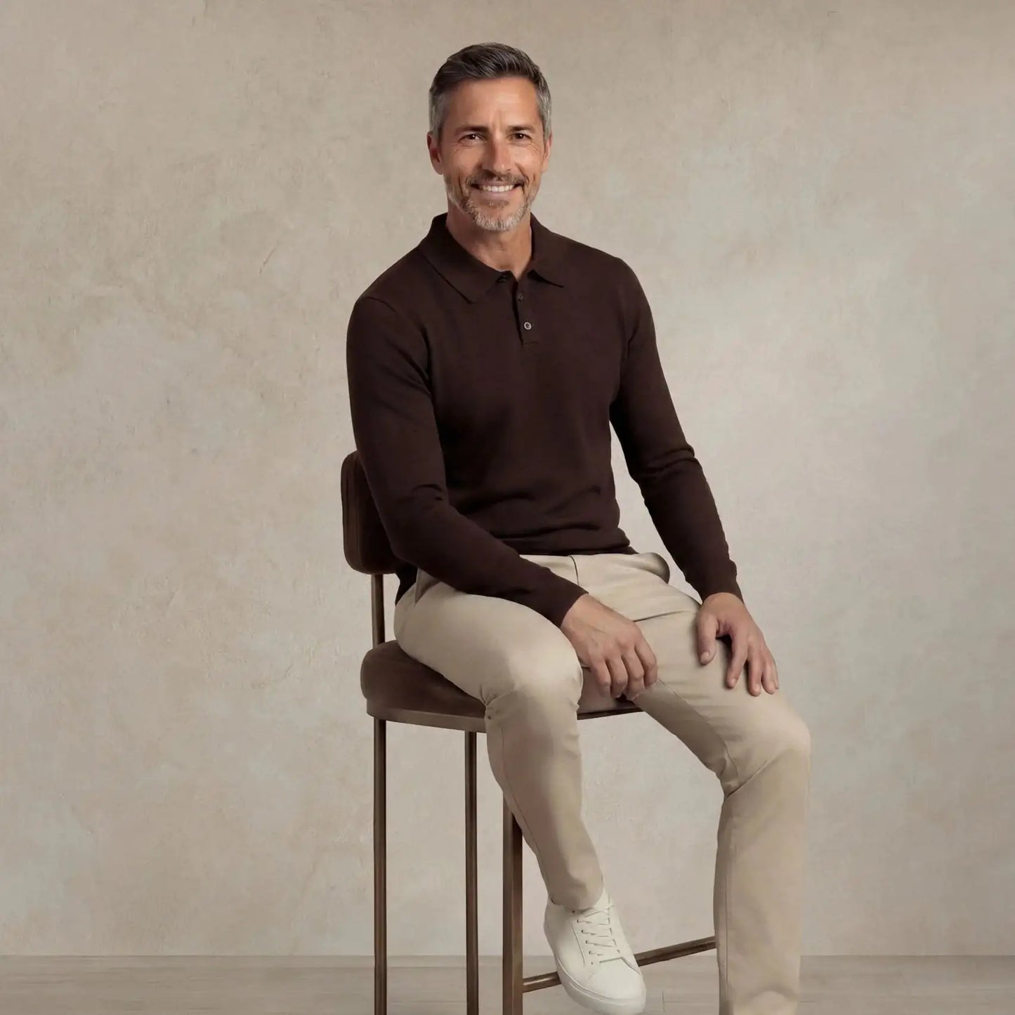 Italian Merino/Cotton Long Sleeve Polo