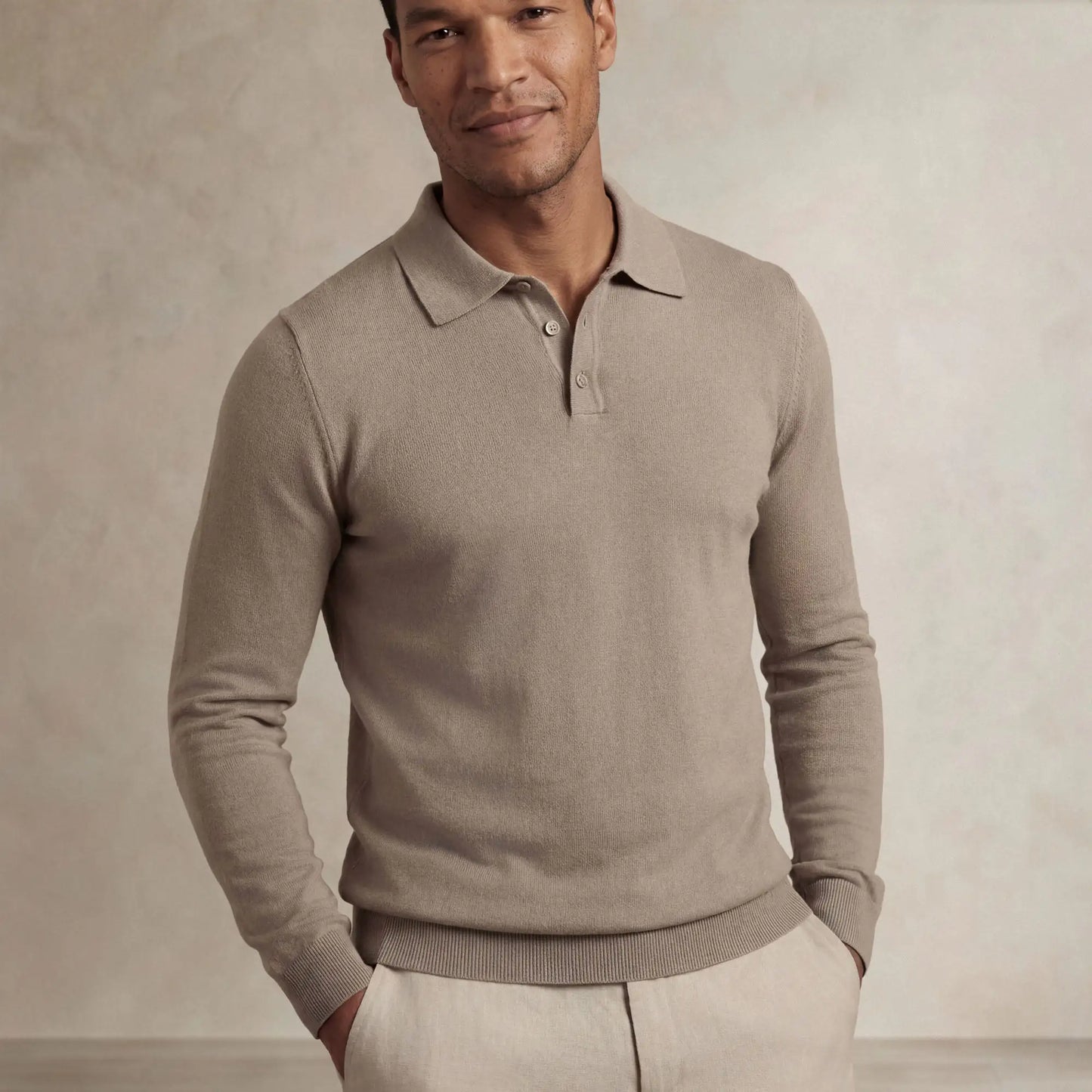 Italian Merino/Cotton Long Sleeve Polo