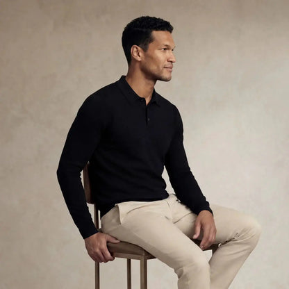 Italian Merino/Cotton Long Sleeve Polo